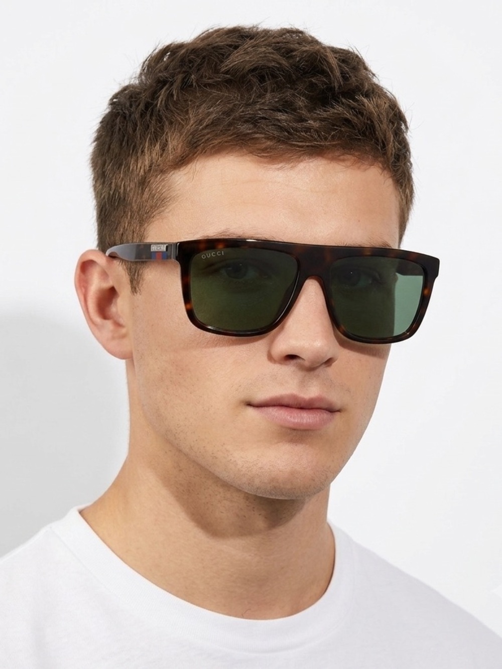 Gucci GG0748S 003 Men Sunglasses Havana Tortoise Green Lens Wide Fit NWT Italy